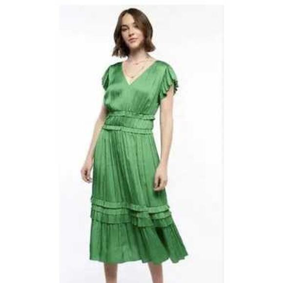 Current Air by Anthropologie Sereia Pleated Midi Dress Spring Green Women's XL - Picture 1 of 10